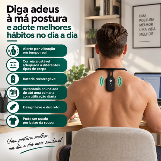 Corretor de postura vibratório ajustável — um lembrete discreto para o dia a dia