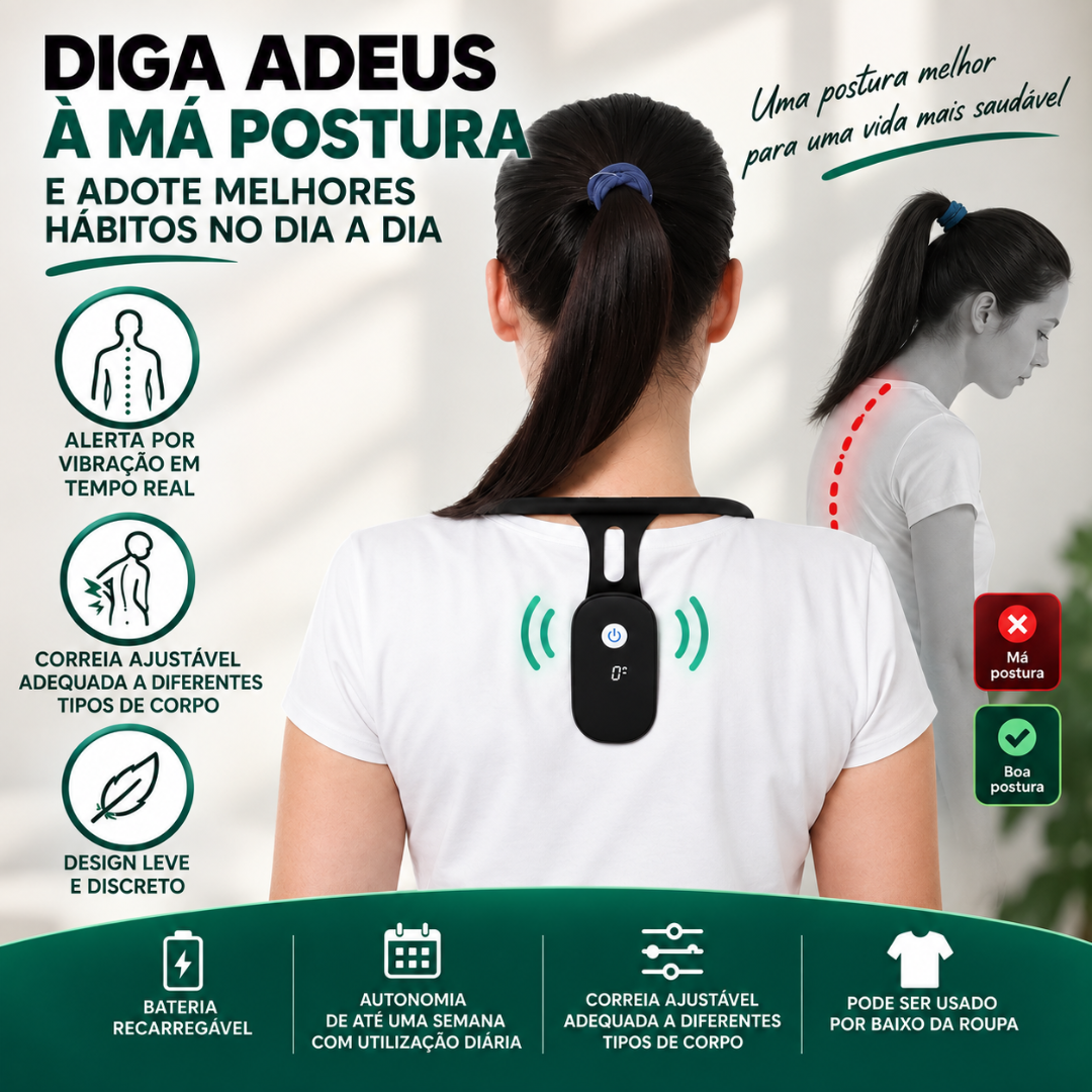 Corretor de postura vibratório ajustável — um lembrete discreto para o dia a dia